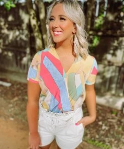 Entro Sarah Geo Shaped Faux Bodysuit Tops