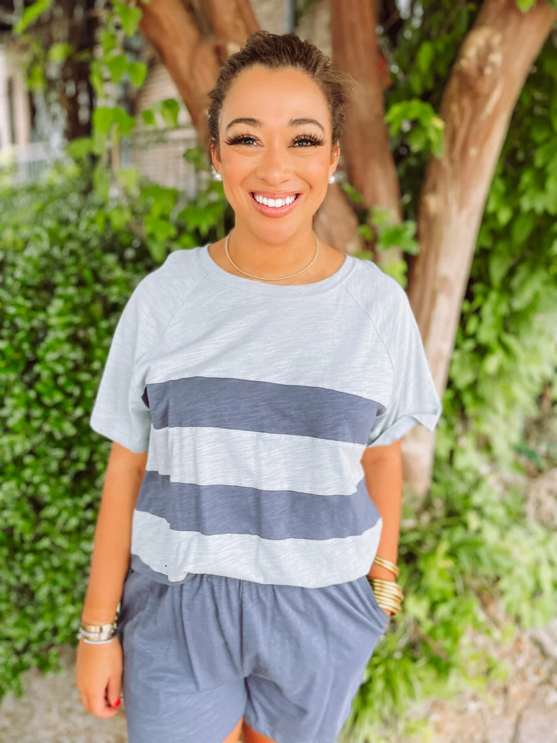 Cotton Bleu Annie Color Blocked Shorts Set- Navy Sets 2 Cotton Bleu Annie Color Blocked Shorts Set- Navy Sets