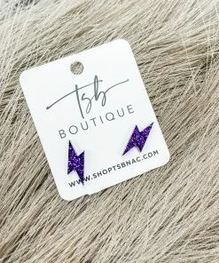 Texas Bling Lightening Bolt Stud Earrings- Purple