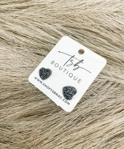 Texas Bling Jewelry Druzy Heart Stud Earrings- Gunmetal