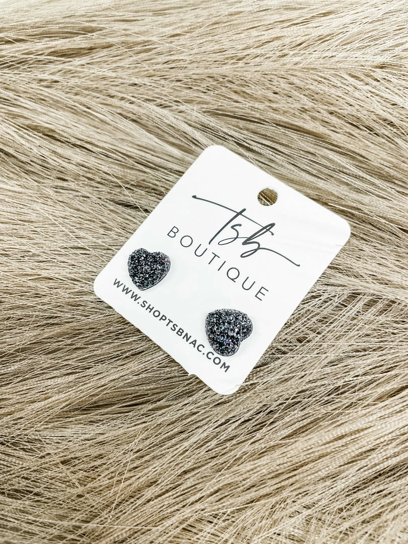Texas Bling Jewelry Druzy Heart Stud Earrings- Gunmetal 1 Texas Bling Jewelry Druzy Heart Stud Earrings- Gunmetal