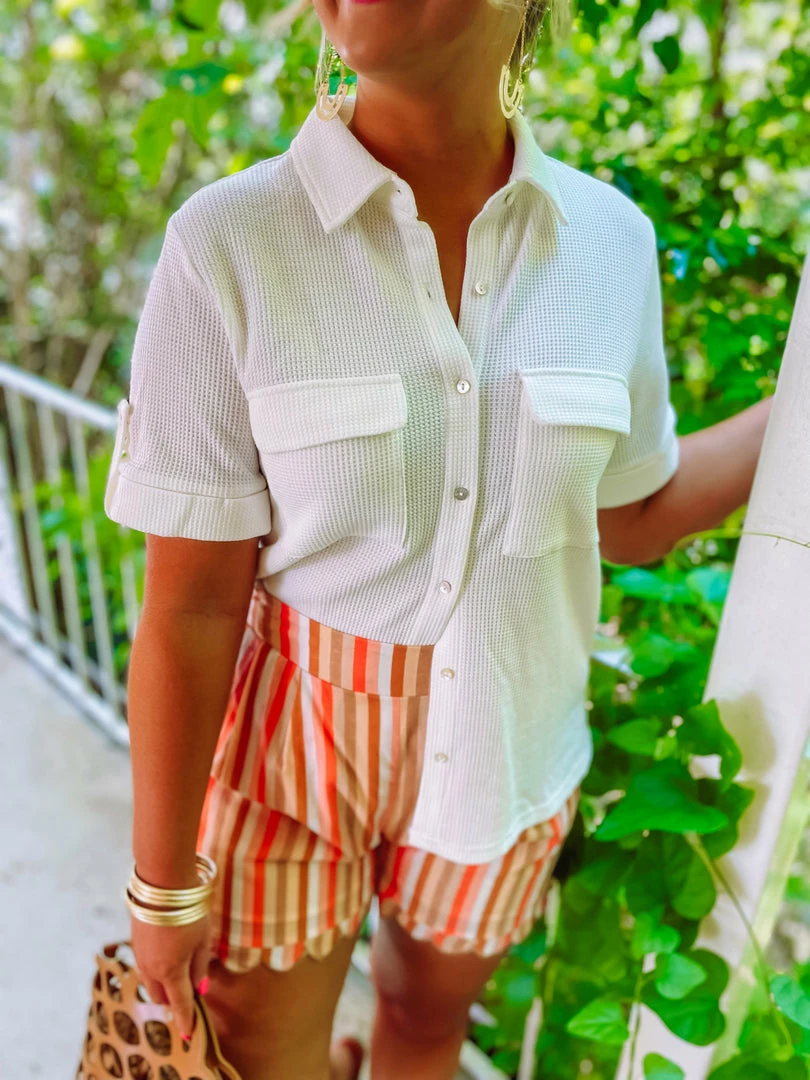 Entro Mila Waffle Knit Rolled Sleeve Top- Off White 2 Entro Mila Waffle Knit Rolled Sleeve Top- Off White