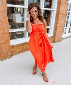 Entro Joselyn Solid Halter Neck Midi Dress