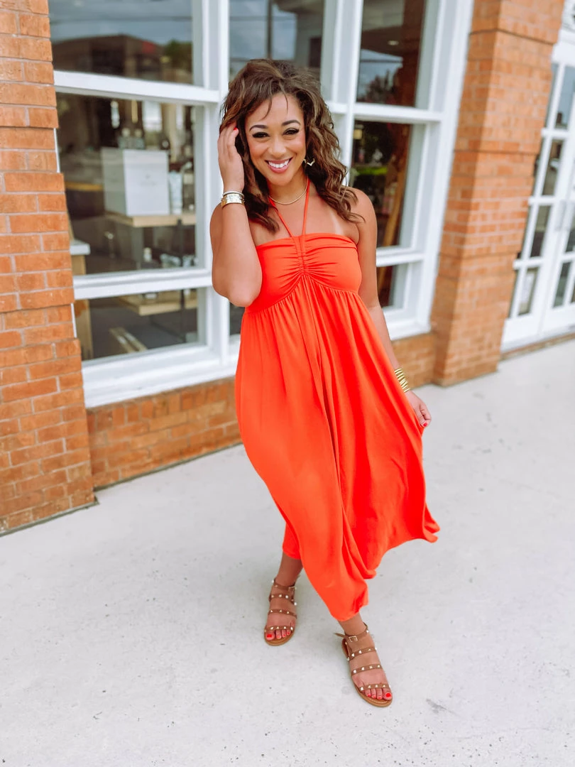 Entro Joselyn Solid Halter Neck Midi Dress 1 Entro Joselyn Solid Halter Neck Midi Dress