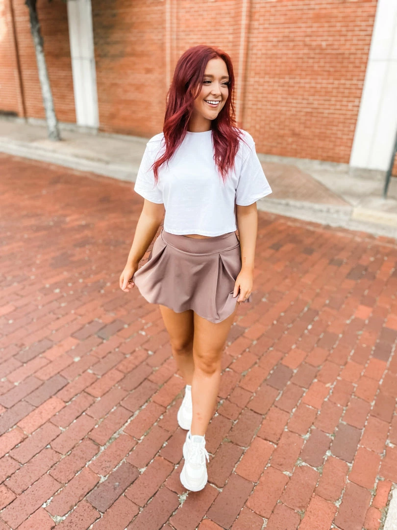 Love Tree Bottoms Brandy Mini Skort- Taupe 5 Love Tree Bottoms Brandy Mini Skort- Taupe