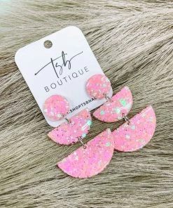 Texas Bling Glitter Semi Circle Stack Earrings- Bubble Gum Pink