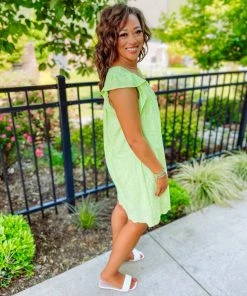 Haptics Lulu Eyelet Frill Neck Dress- Lime 11 Haptics Lulu Eyelet Frill Neck Dress- Lime