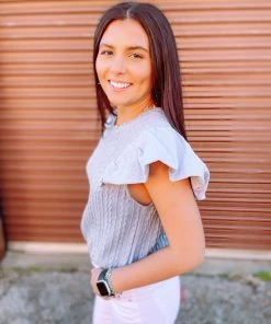 Entro Tops Mariah Stitched Blue Ruffle Bodysuit