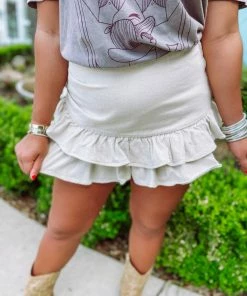 Entro Neutral Babe Aubree Double Ruffle Hem Skirt- Natural