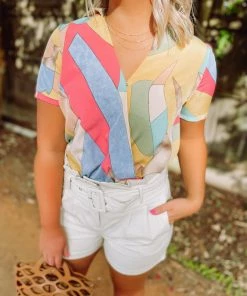 Entro Sarah Geo Shaped Faux Bodysuit Tops