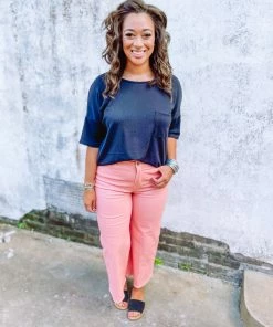 BomBom Jordyn Crewneck Waffle Knit Top- Black Tops