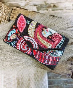 Texas Bling Bags Paisley Black Beaded Clutch Bag