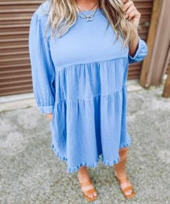 Umgee Emerson Multi Tiered Textured Keyhole Dress