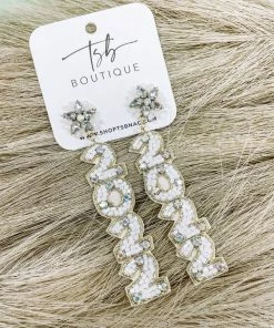 Texas Bling 2022 Beaded Drop Earrings- White Jewelry