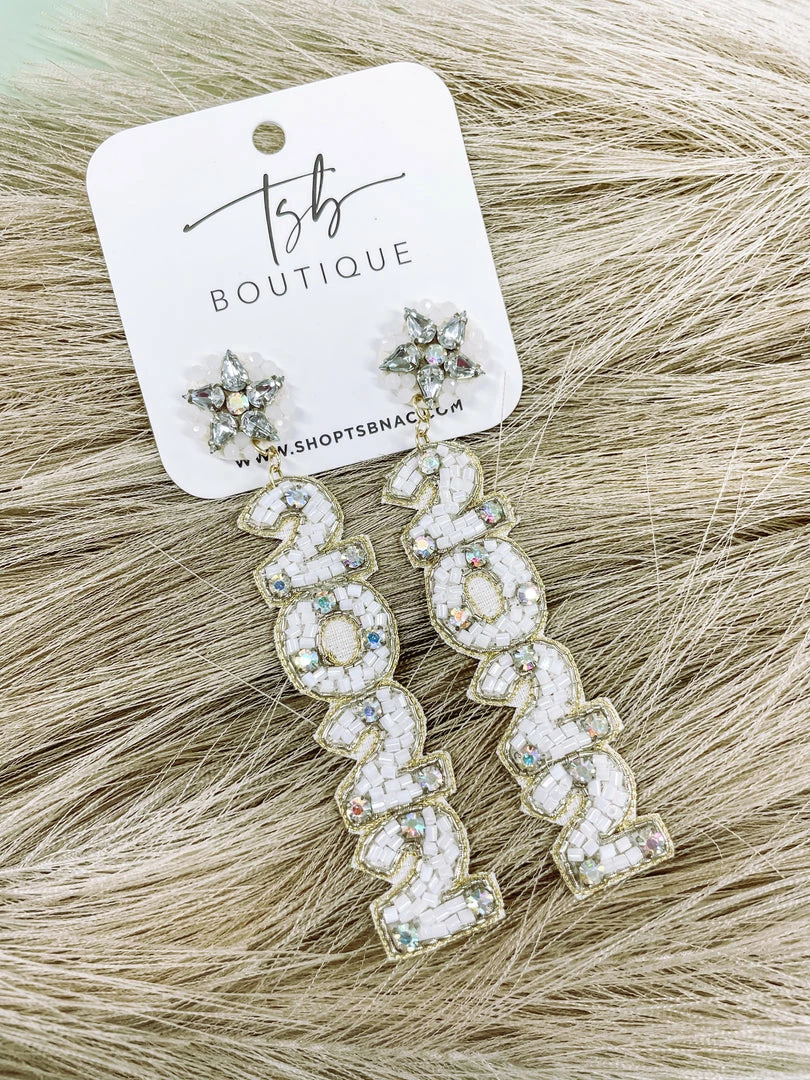 Texas Bling 2022 Beaded Drop Earrings- White Jewelry 1 Texas Bling 2022 Beaded Drop Earrings- White Jewelry