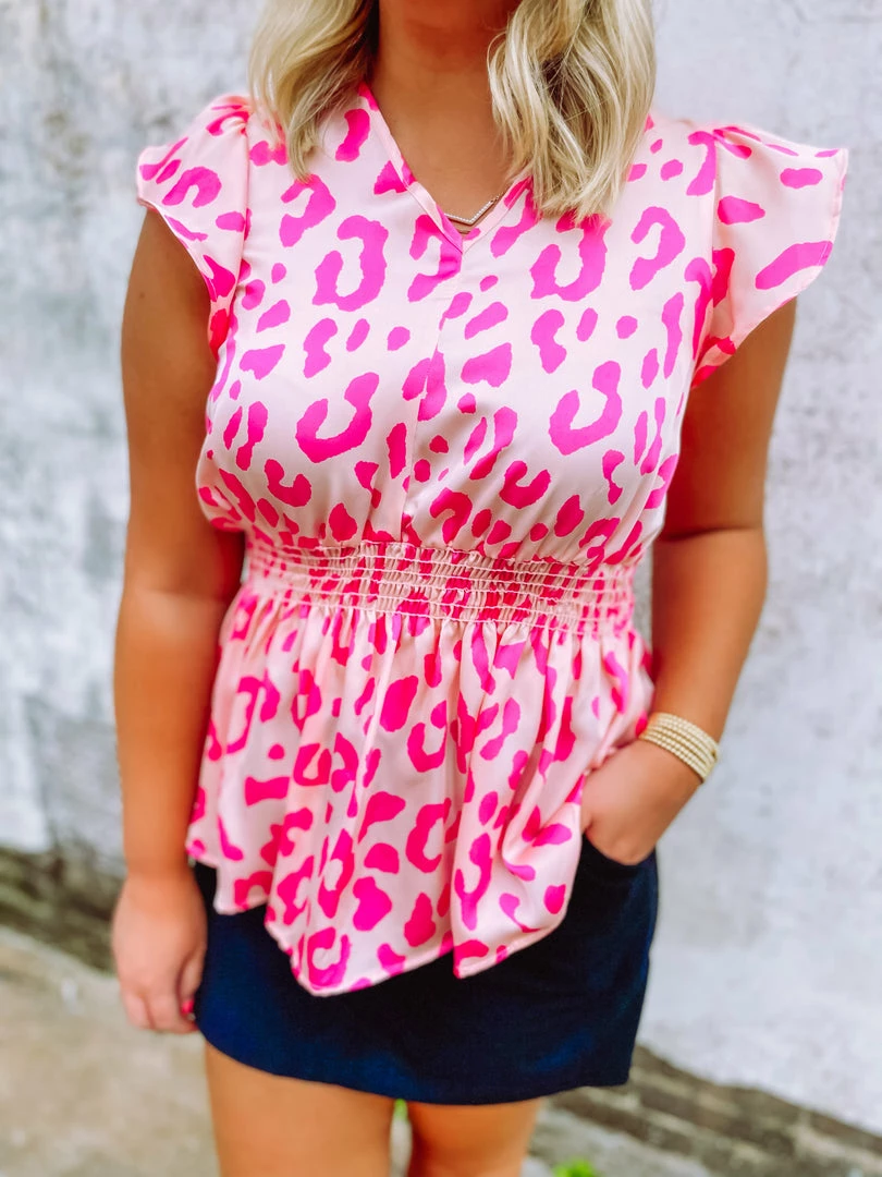 Hailey & Co Joyce Cheetah Smocked Waist Top Tops 2 Hailey & Co Joyce Cheetah Smocked Waist Top Tops