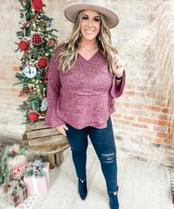 Peach Love Claire Bell Sleeve Knit Top Plus