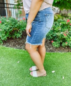 Risen Denim Shannon High Rise Distressed Long Shorts