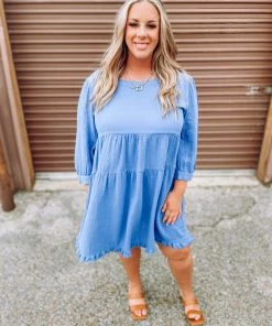 Umgee Emerson Multi Tiered Textured Keyhole Dress