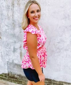 Hailey & Co Joyce Cheetah Smocked Waist Top Tops 8 Hailey & Co Joyce Cheetah Smocked Waist Top Tops