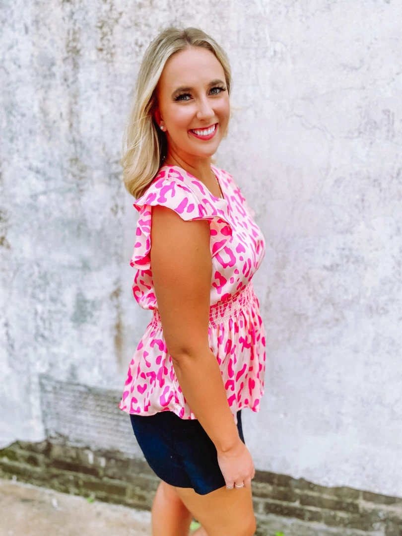 Hailey & Co Joyce Cheetah Smocked Waist Top Tops 4 Hailey & Co Joyce Cheetah Smocked Waist Top Tops