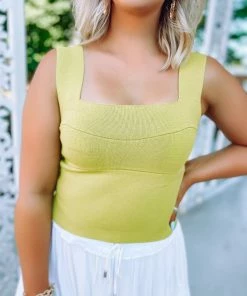 Listicle Tops Sonya Wide Strap Sweater Knit Top- Lemon