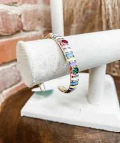 Texas Bling Tasha Striped Enamel Bangle- Rainbow