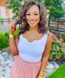 Texas Bling Alexis Center Cut Detail Ribbed Bodysuit- White