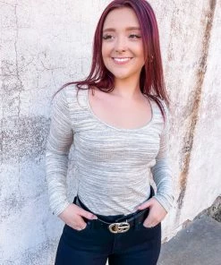 Peach Love Layla Marbled Scoop Neck Bodysuit Tops