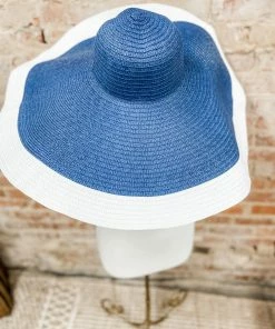 Texas Bling Everly Beach Sunshade Straw Hat- Navy + White