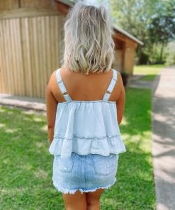 Entro Tops Harlee Denim Button Down Tank