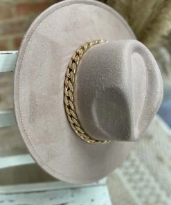 Texas Bling Koda Chunky Chain Detail Felt Hat- Khaki