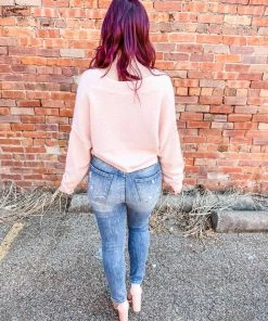 Hyfve Hailey Button Detail Sweater- Pale Pink Tops