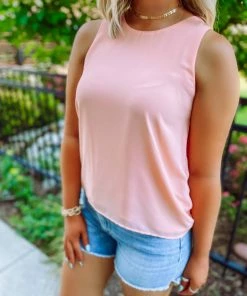 Be Cool Sasha Classic Tank Top- Peach Tops