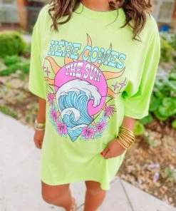 Pierce + Pine Here Comes The Sun T-Shirt Dress Neon Fit Check