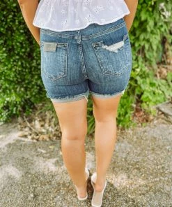 Risen Denim Cali Distressed Mid Thigh Shorts