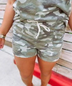 Entro Sets Erin Camo Hoodie & Shorts Set- Army
