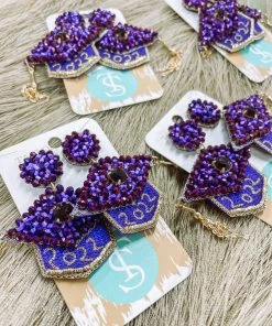 Texas Bling SFA Purple And Gold Grad Cap Earrings