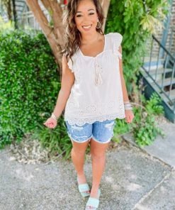 Davi & Dani Alivia Eyelet Ruffle Sleeve Blouse