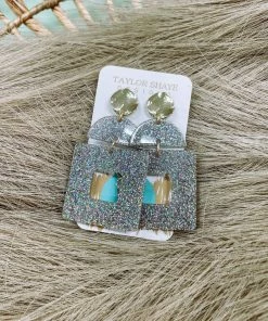 Texas Bling Carly Double Acrylic Square Drop Earrings-Multi Glitter