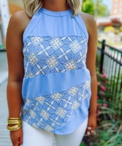 Entro Beatrix Halter Neck Patterned Stripe Tank Top Tops