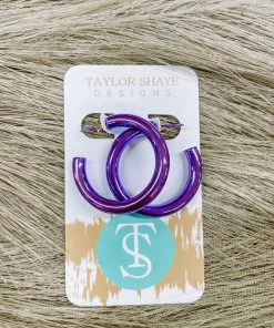 Texas Bling Jane Metallic Hoop Earrings- Purple Jewelry
