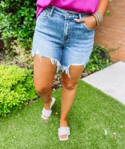 Risen Bryanna Frayed Hem Shorts Denim