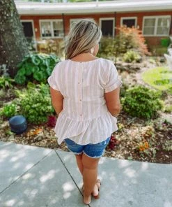 Blu Pepper Neutral Babe Melanie Striped Back Button Detail Top