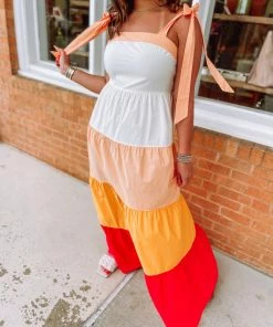 Flying Tomato Ashlyn Woven Color Blocked Maxi Dress