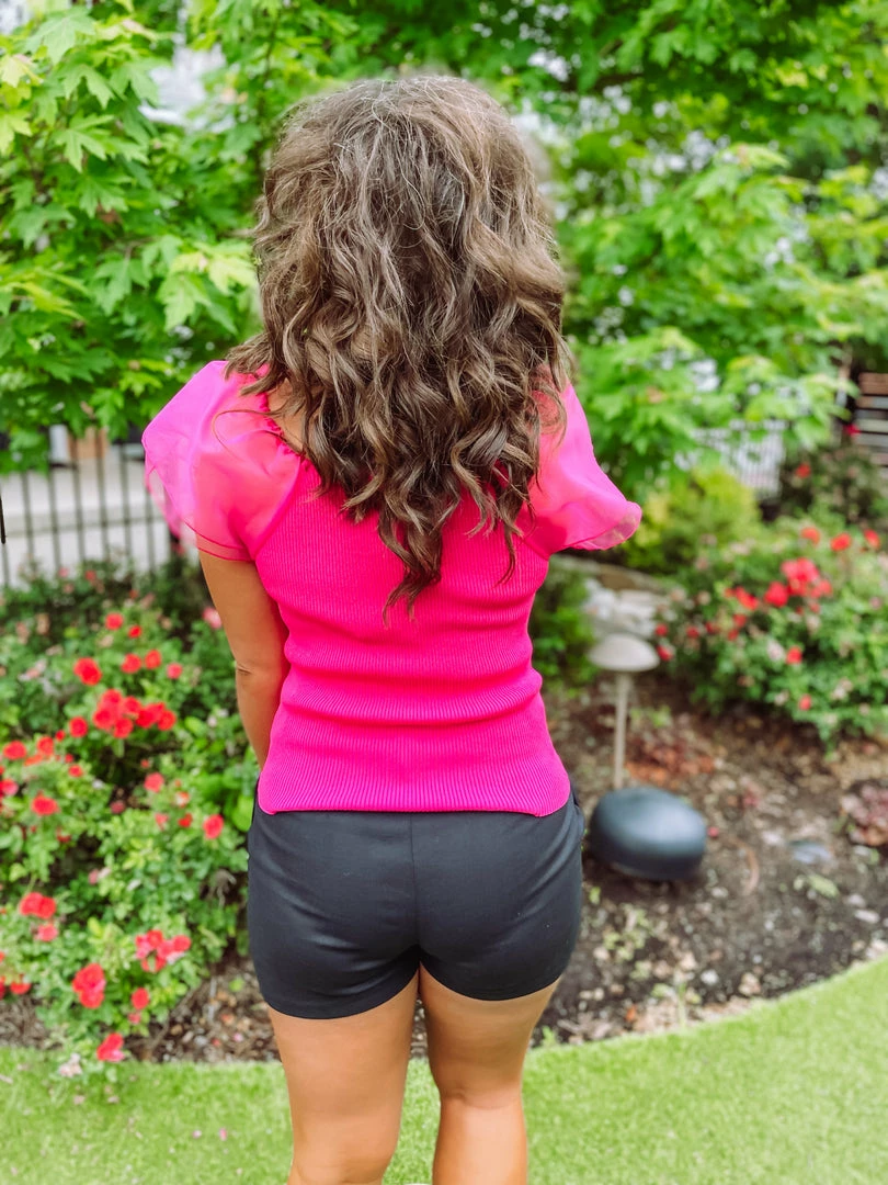 Flying Tomato Mallory Sheer Puff Sleeve Ribbed Top Tops 5 Flying Tomato Mallory Sheer Puff Sleeve Ribbed Top Tops