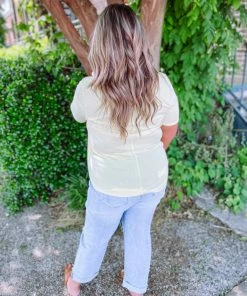 Zenana Premium Adele V Neck Relaxed Fit Round Hem Top- Banana