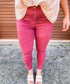 Jelly Jeans Hope Mid Rise Burgundy Knee Slit Skinny Jeans