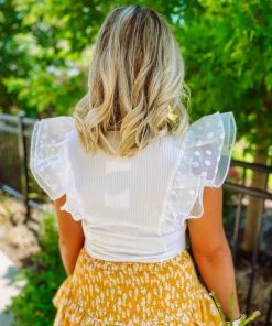 Flying Tomato Landry Ribbed Knit Ruffled Sleeve Bodysuit- Ivory 9 Flying Tomato Landry Ribbed Knit Ruffled Sleeve Bodysuit- Ivory