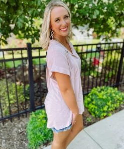 Cezanne Mia Solid Drop Shoulder Woven Top- Dark Blush